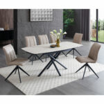 Indus Valley Skylar Ceramic Extending Dining Table + 6 Taupe Chairs, Seats 6-8