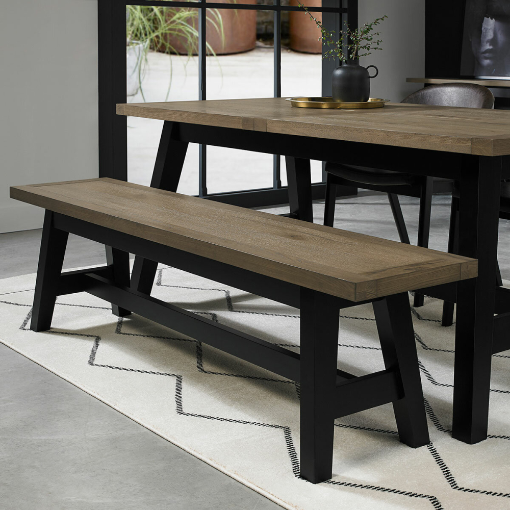 Bentley Designs Camden Weathered Oak & Peppercorn Small Bench, 177cm