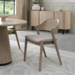 Bentley Designs Vega Scandi Light Oak Beige Leather Dining Chair, 2 Pack