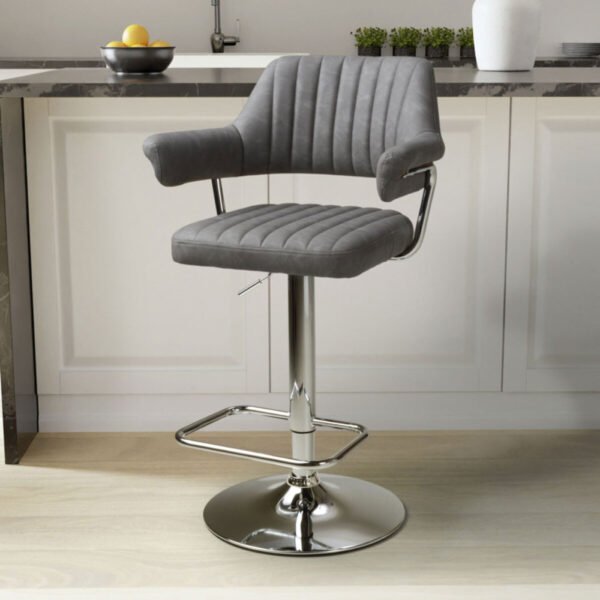 Cortez Dark Grey Faux Leather Gas Lift Bar Stool, 2 Pack