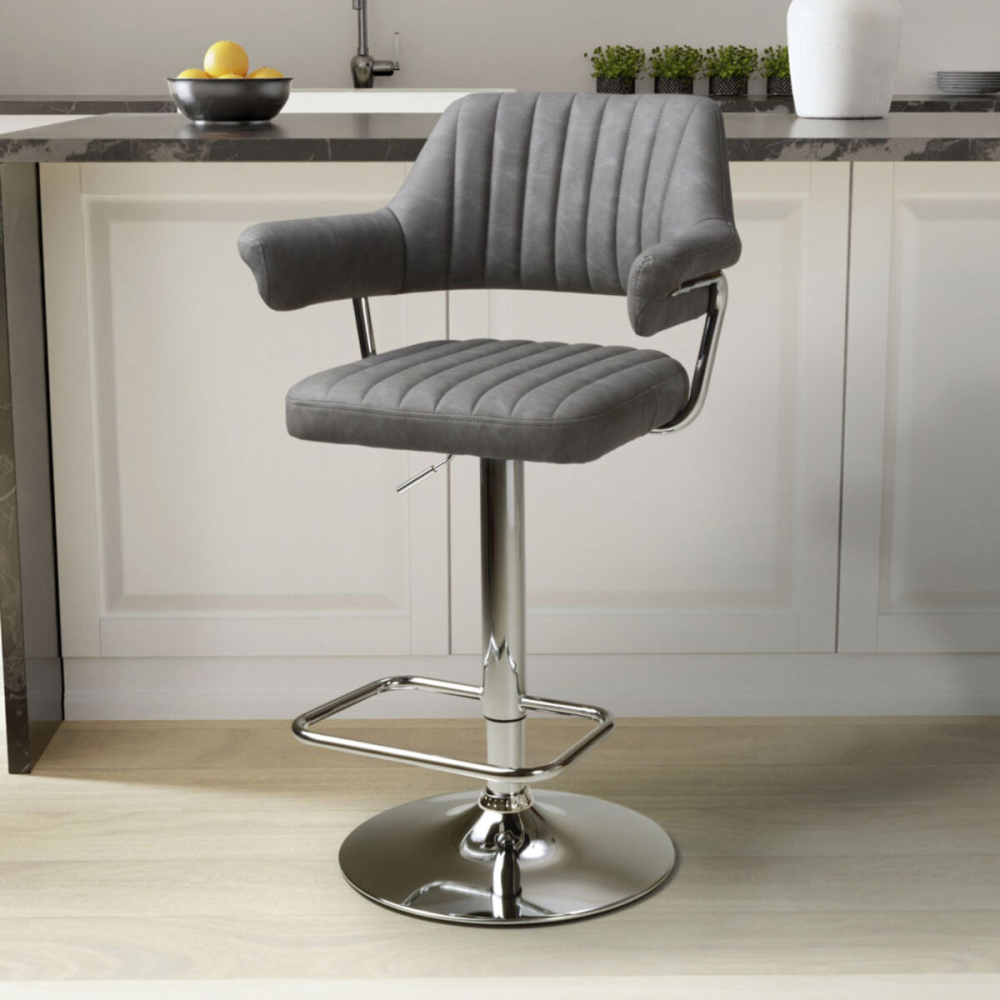 Cortez Dark Grey Faux Leather Gas Lift Bar Stool, 2 Pack