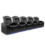 Valencia Tuscany Row of 5 Black Leather Power Reclining Home Theatre Seating - Image 3