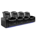 Valencia Tuscany Row of 4 Black Leather Power Reclining Home Theatre Seating - Image 3