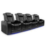 Valencia Tuscany Row of 4 Black Leather Power Reclining Home Theatre Seating with Sofa Centre - Image 3