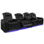 Valencia Tuscany Row of 4 Black Leather Power Reclining Home Theatre Seating with Sofa Centre - Image 4