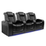 Valencia Tuscany Row of 3 Black Leather Power Reclining Home Theatre Seating - Image 3