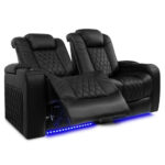 Valencia Tuscany Black Leather Power Reclining Home Theatre Sofa - Image 4