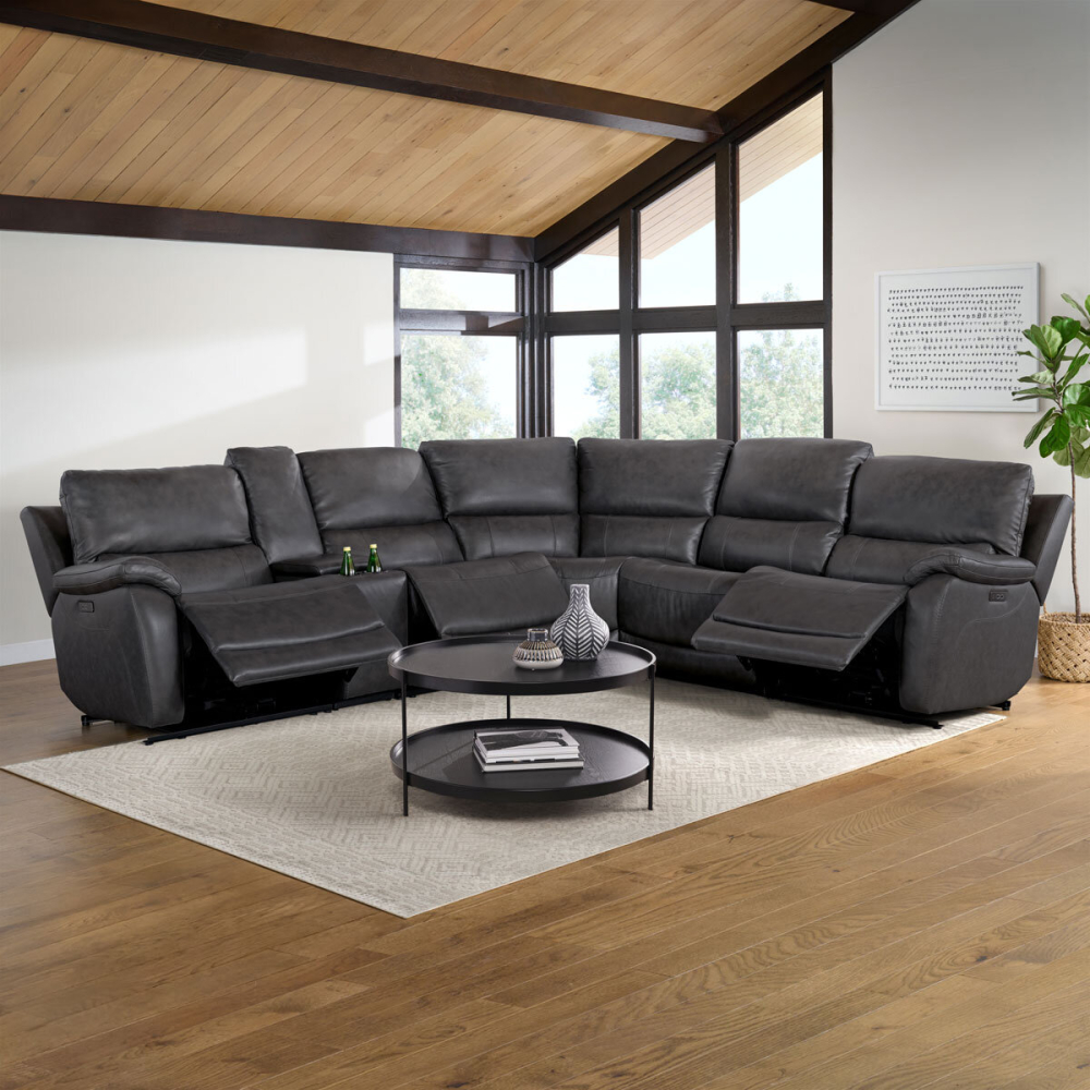 Gilman Creek Wylder Dark Grey Leather Power Reclining Sectional Sofa