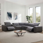 Aiden & Ivy Karson Dark Grey Leather Power Reclining Sectional Sofa
