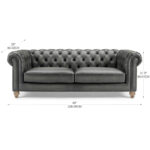 Allington 3 Seater Grey Leather Chesterfield Sofa - Image 2