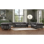 Allington 2 Seater Grey Leather Chesterfield Sofa - Image 4