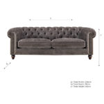 Allington 3 Seater Grey Fabric Chesterfield Sofa - Image 2