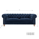 Allington 3 Seater Navy Fabric Chesterfield Sofa - Image 2