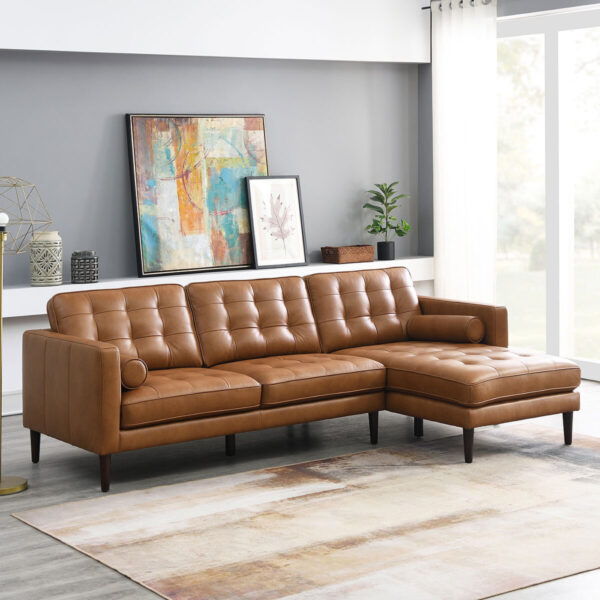 Simon Li Harstine Brown Leather Corner Sofa