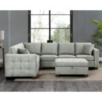Thomasville Kylie Grey Fabric Sectional Sofa with Storage Ottoman - Image 3