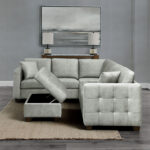 Thomasville Kylie Grey Fabric Sectional Sofa with Storage Ottoman - Image 4