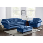 Bordeaux Button Back Blue Velvet 4 Seater Sofa - Image 4