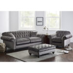 Bordeaux Button Back Grey Velvet 3 Seater Sofa - Image 4