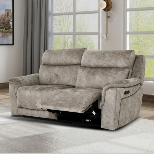 Oscar Grey Fabric Power Reclining Large 2 Seater Sofa with Power Headrest