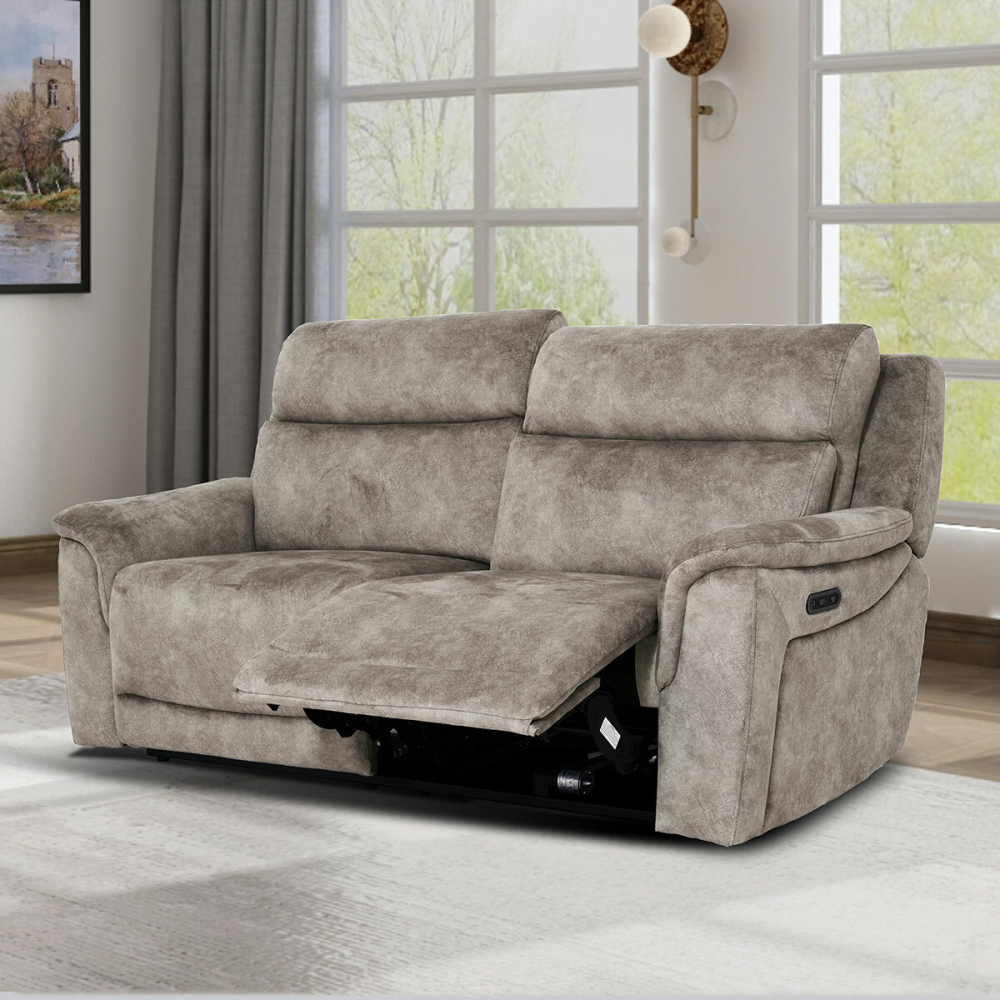 Oscar Grey Fabric Power Reclining Large 2 Seater Sofa with Power Headrest