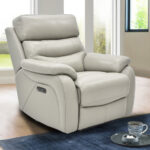 Fletcher Light Grey Leather Power Recliner Armchair with Power Headrest - Image 3