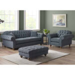 Bordeaux Button Back Blue Fabric Armchair - Image 4