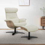 Gilman Creek Karma Cream Top Grain Leather Swivel Chair with Ottoman