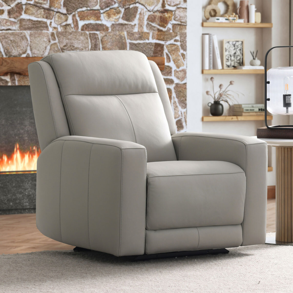 Simon Li Wren Light Grey Leather Power Reclining Armchair With Power Headrest