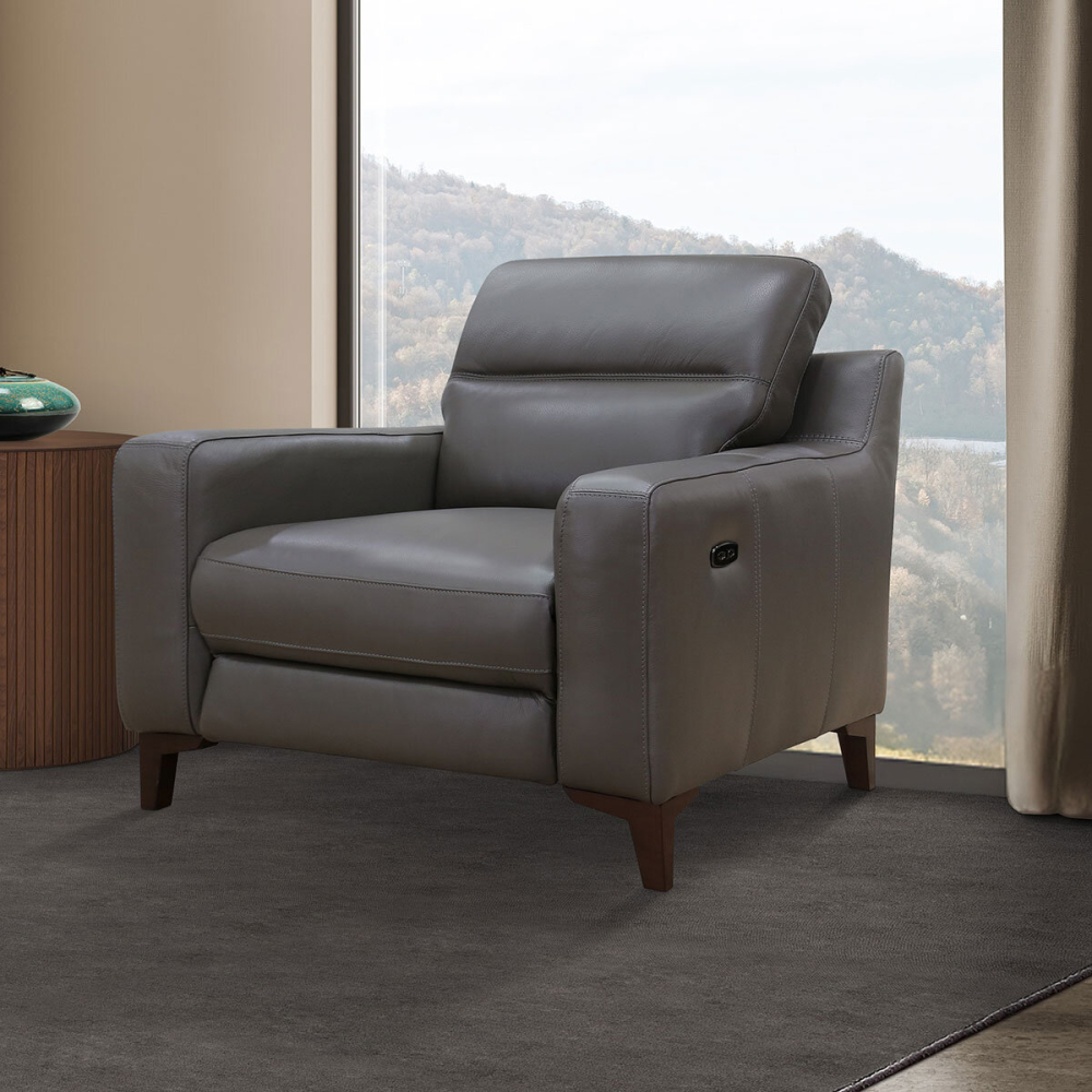 Colby Dark Grey Leather Armchair with Power Footrest
