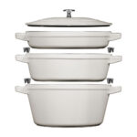 STAUB Stackable 3 Piece Pot Set in White Truffle