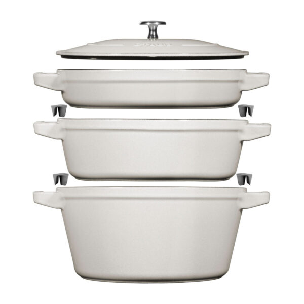 STAUB Stackable 3 Piece Pot Set in White Truffle
