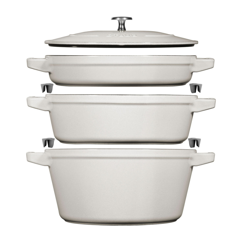 STAUB Stackable 3 Piece Pot Set in White Truffle