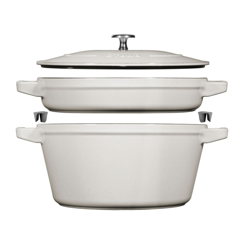 STAUB Stackable 2 Piece Pot Set in White Truffle