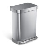 simplehuman Rectangular Step Can Bin 55L in Brushed Stainless Steel with Grey Plastic Lid