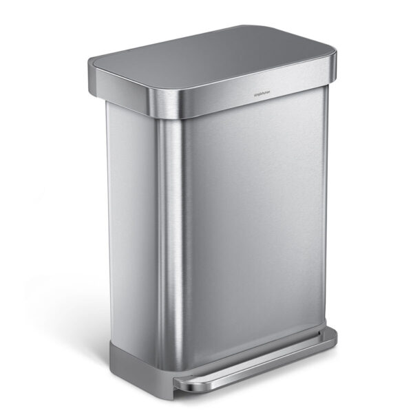 simplehuman Rectangular Step Can Bin 55L in Brushed Stainless Steel with Grey Plastic Lid
