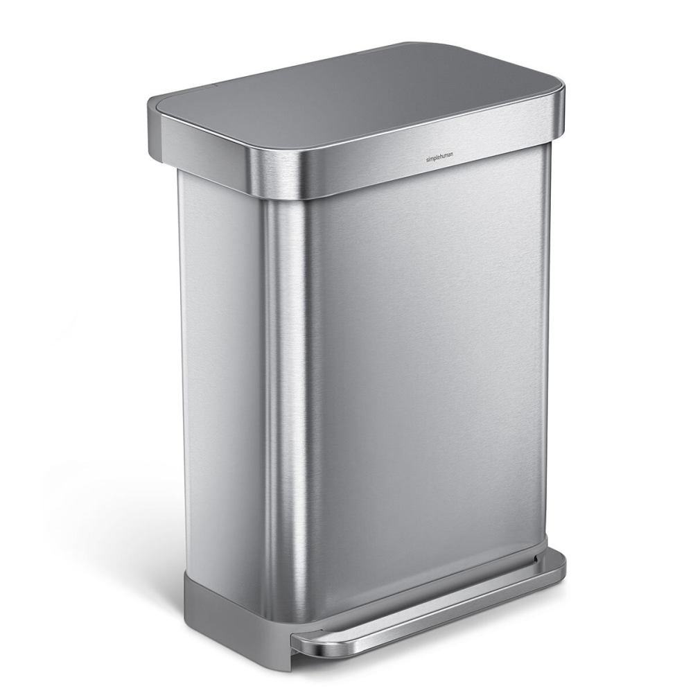 simplehuman Rectangular Step Can Bin 55L in Brushed Stainless Steel with Grey Plastic Lid