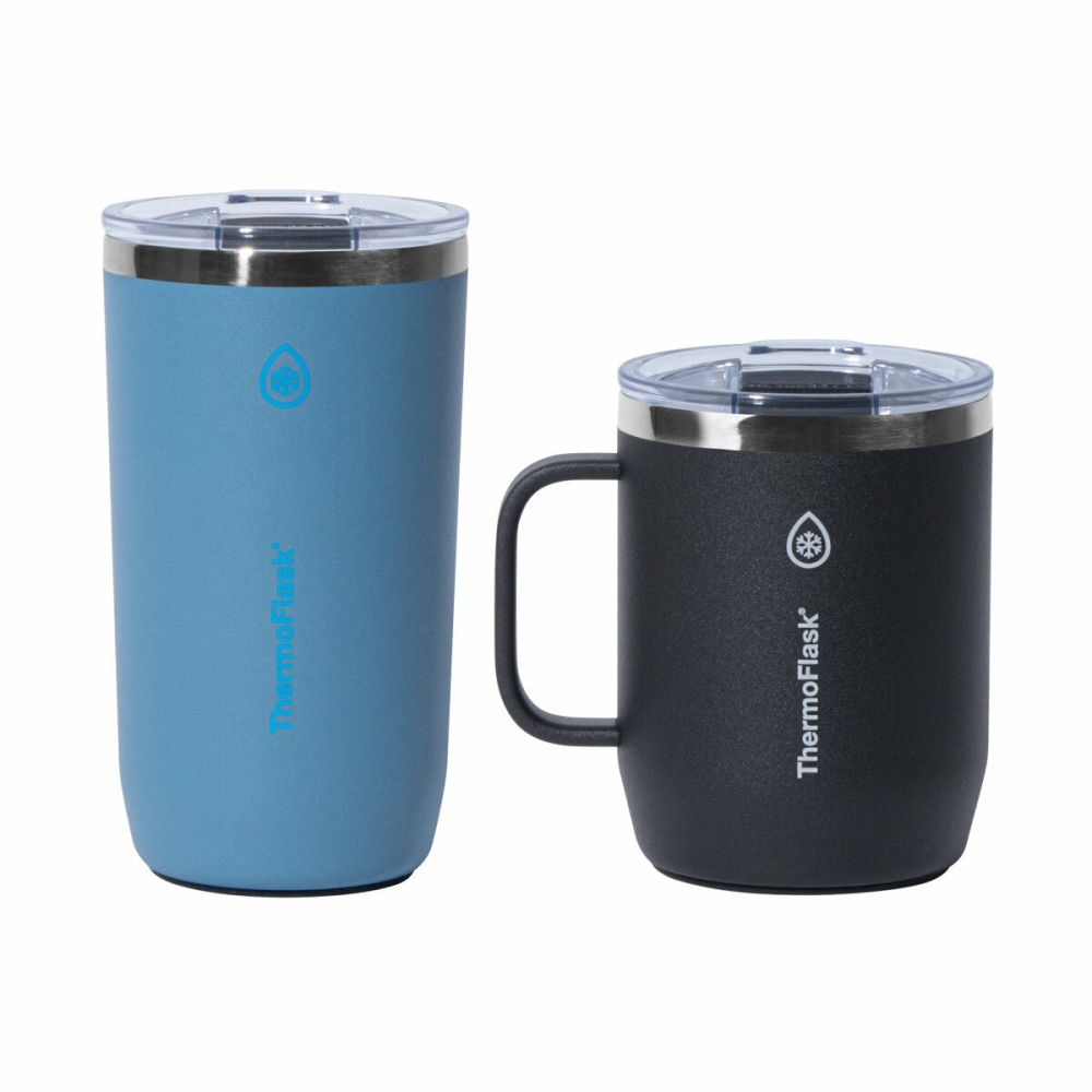 ThermoFlask Coffee and Mug Set in Black & Blue