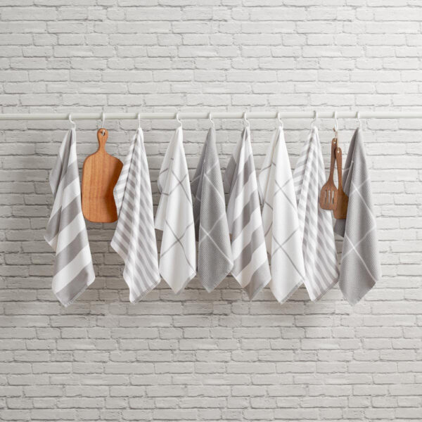 Caro Home Kitchen Towels 8 Pack in Grey, 45 x 71 cm