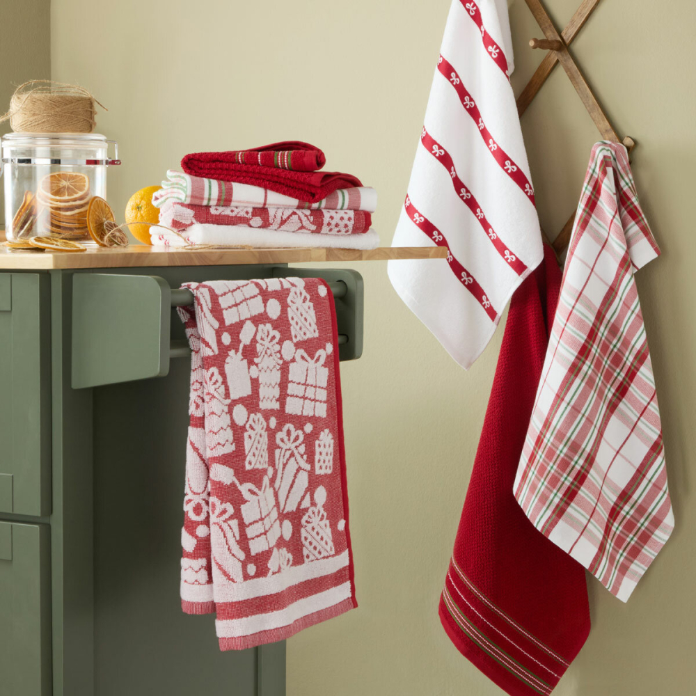 Printed Festive Kitchen Towel Set 8 Pack in 4 Designs