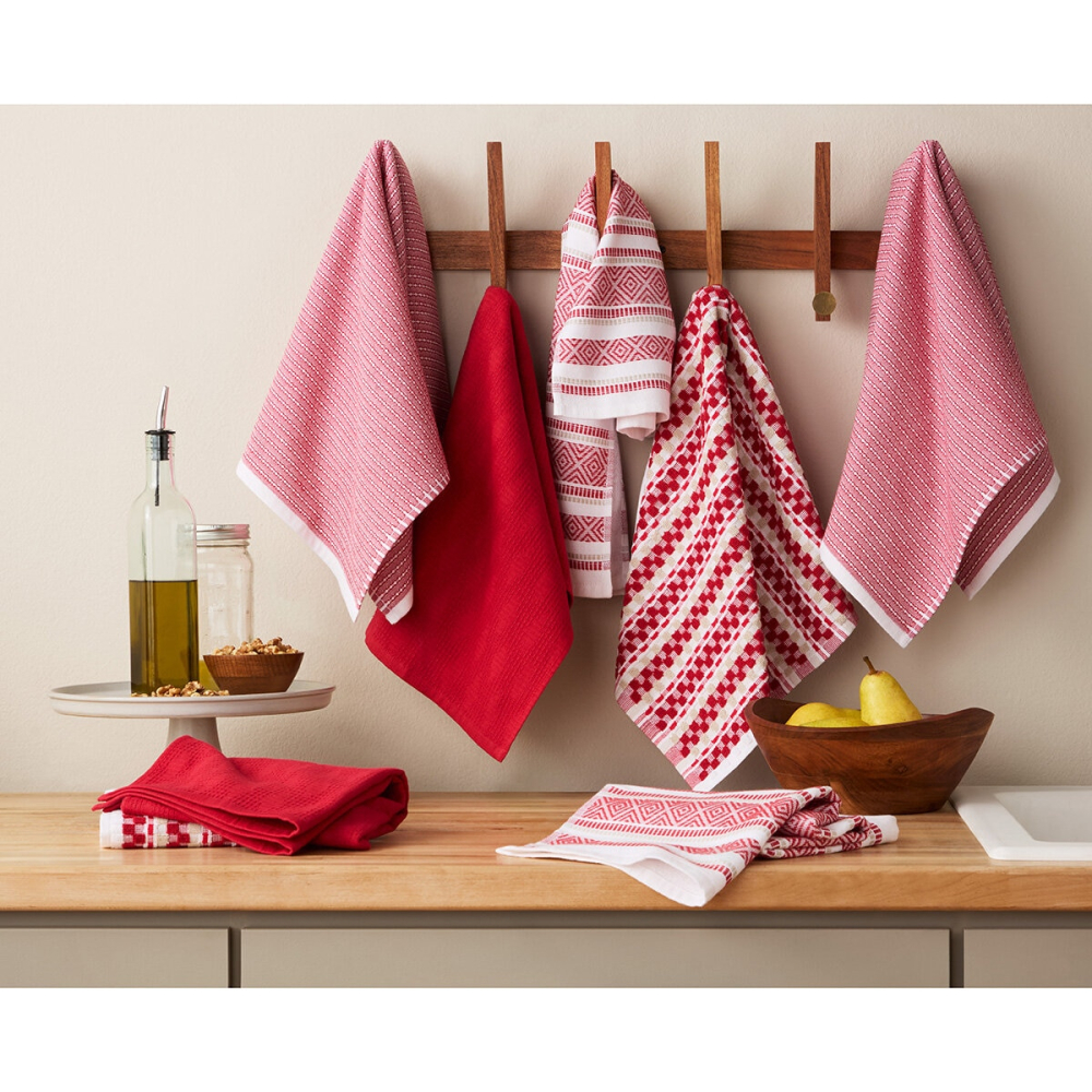 KitchenAid Printed Kitchen Towels Set 8 Pack in Red