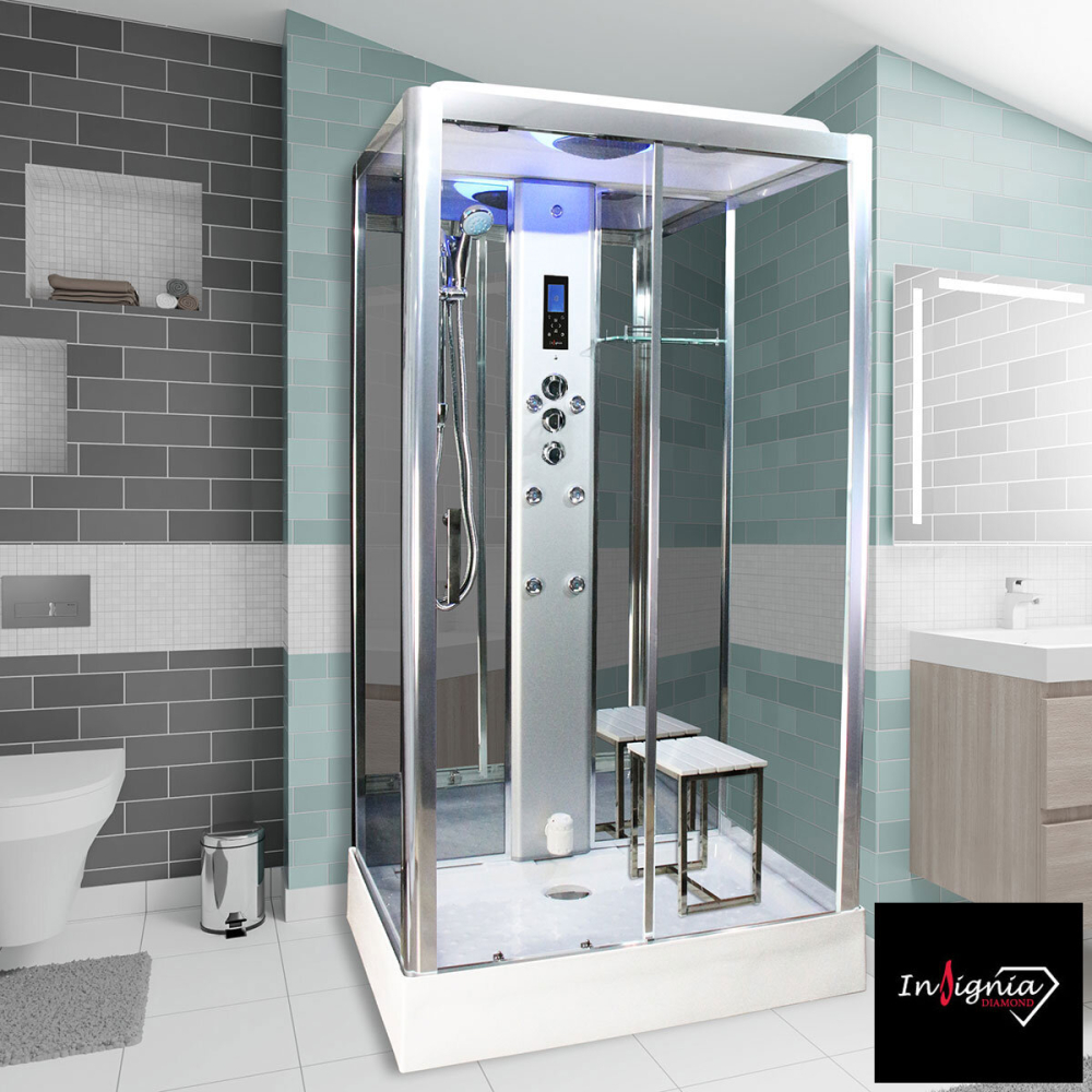 6945c6dd42bdcbbc76bbd2ef1450e99a16757e6627b48d850df8d.jpg Insignia Diamond 1050 x 850mm Rectangular Steam Shower with Chrome Frame - Image 1
