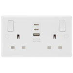 Masterplug Double 13A Switched Sockets with 15W USB A & 2x C Charger Ports, Pack of 2