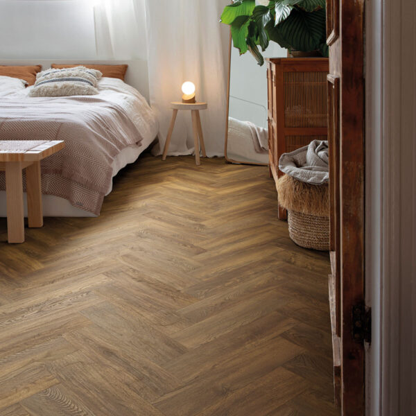 Elka Texas Oak Dark Brown Luxury Herringbone Vinyl Flooring Planks with Foam Underlay - 0.794 m² Per Pack