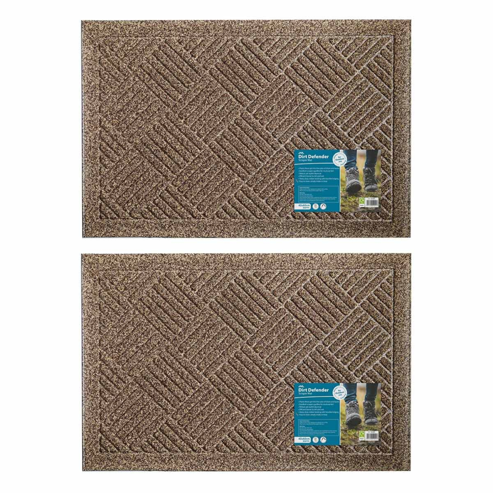JVL Dirt Defender Door Mat in Beige, 40 x 60 cm - 2 Pack