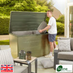 Stone Garden 5ft 2" x 2ft 8" (1.6 x 0.8m) 1,200 Litre Steel Deck Box in Grey - Image 2