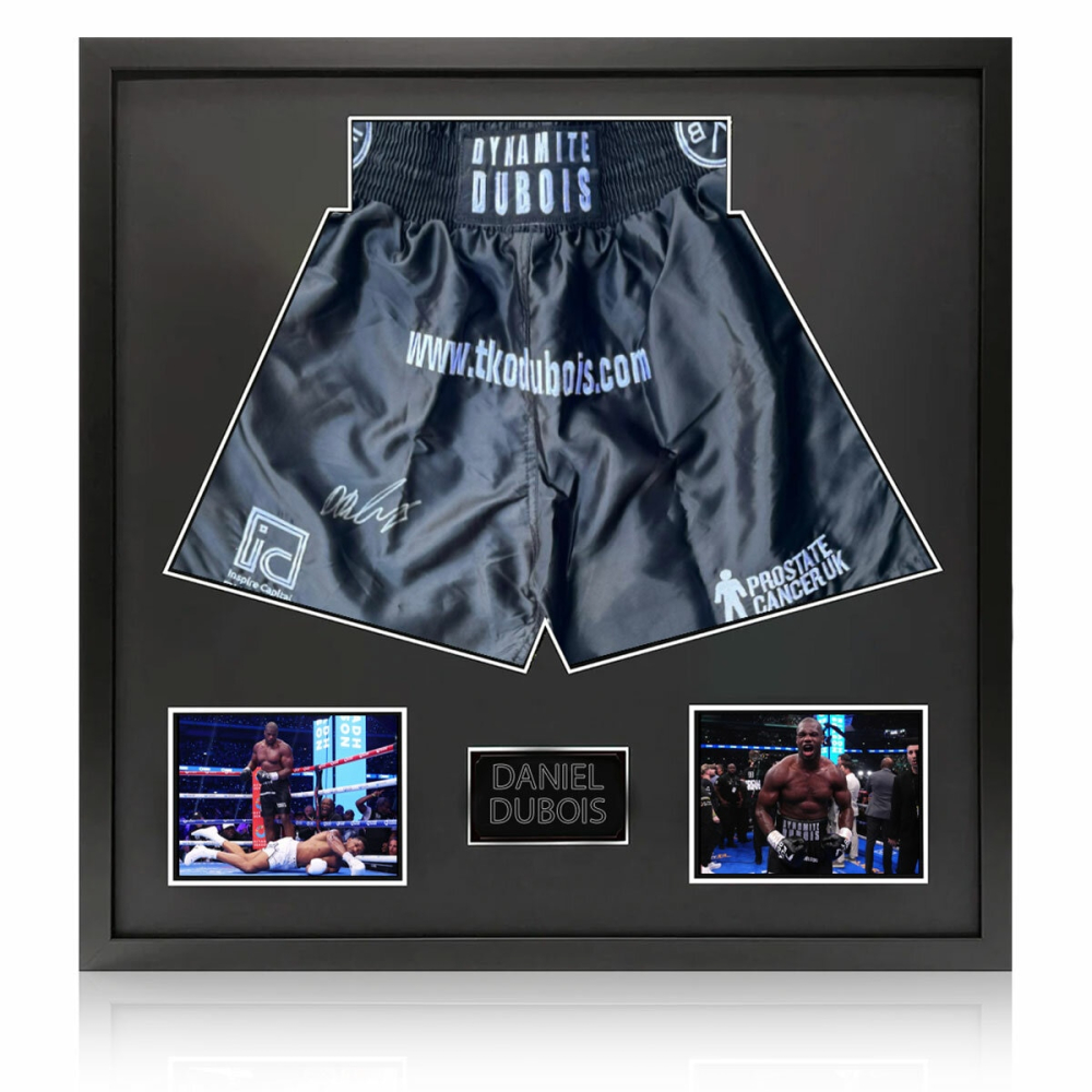 Daniel Dubois Signed Framed Boxing Shorts including 2 Photos