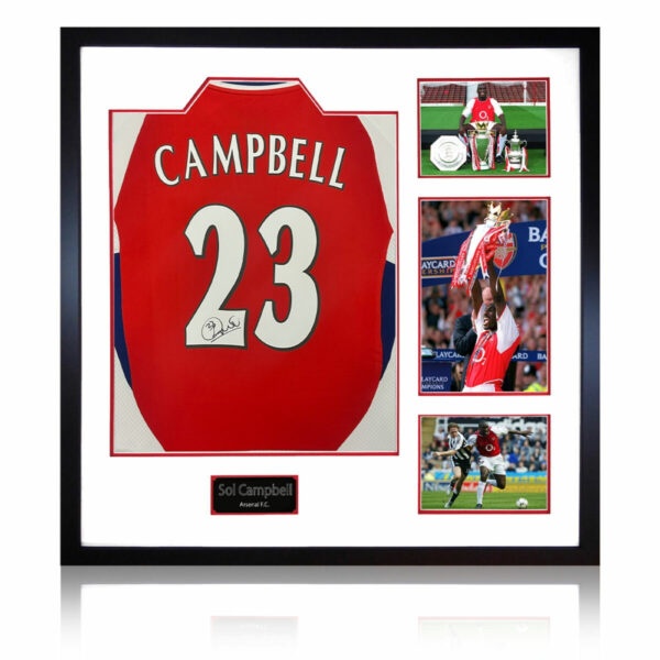 Sol Campbell Signed Framed Arsenal Football Shirt including 3 Photos