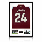 Amadou Onana Signed Framed Aston Villa Football Shirt including 2 Photos