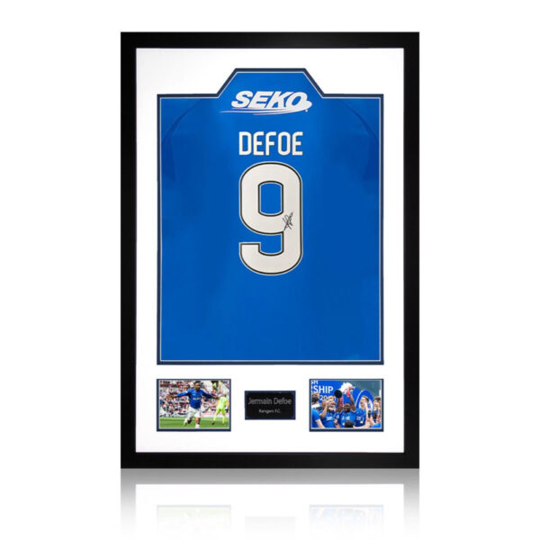 Jermain Defoe Signed Framed Rangers Football Shirt including 2 Photos