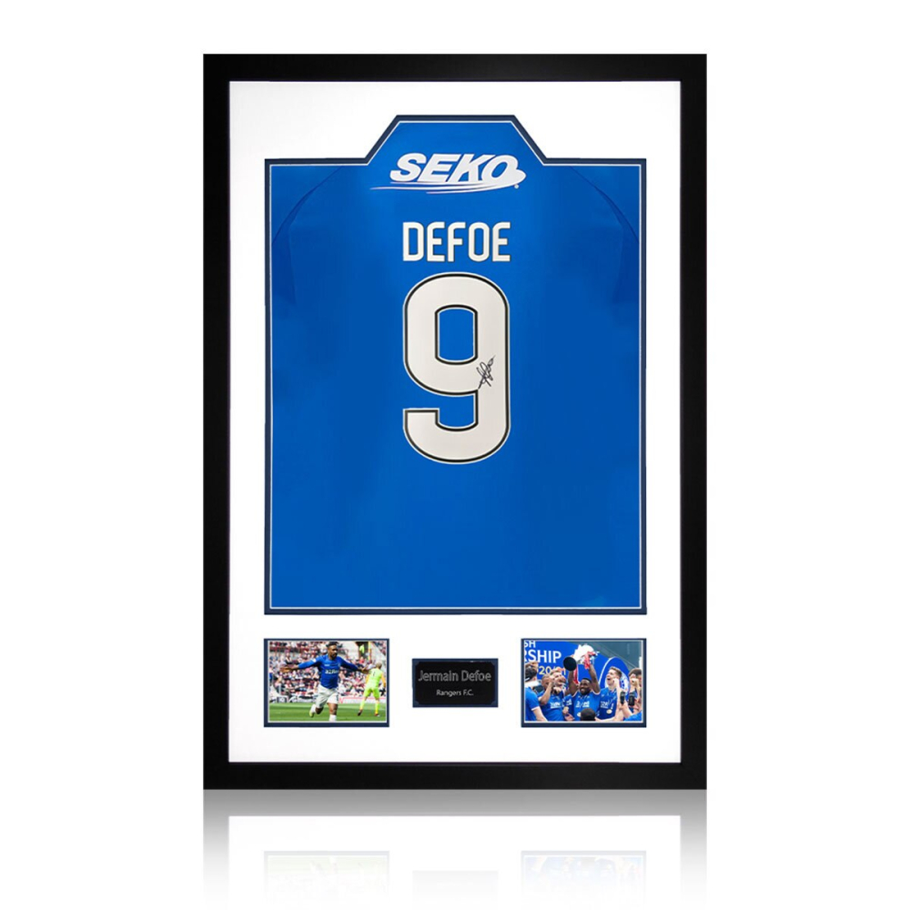 Jermain Defoe Signed Framed Rangers Football Shirt including 2 Photos